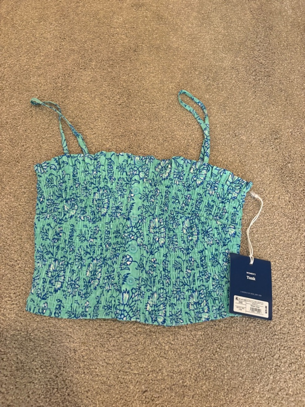 Roller Rabbit x Target Smocked Blue-Green Floral Tank Top